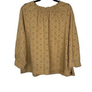 Gap 100% Cotton Tan Eyelet Off the Shoulder Top‎